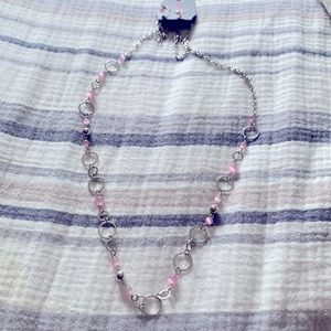 Pink long necklace and earrings set